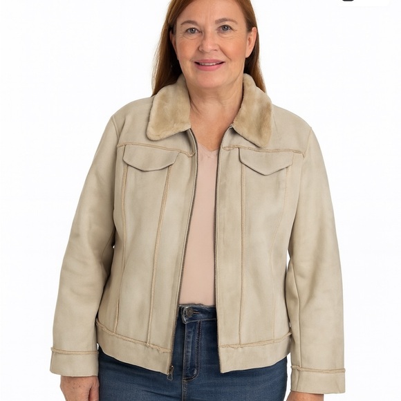 Lord & Taylor Faux Suede Shearling Jacket, Sz PM - Picture 13 of 13